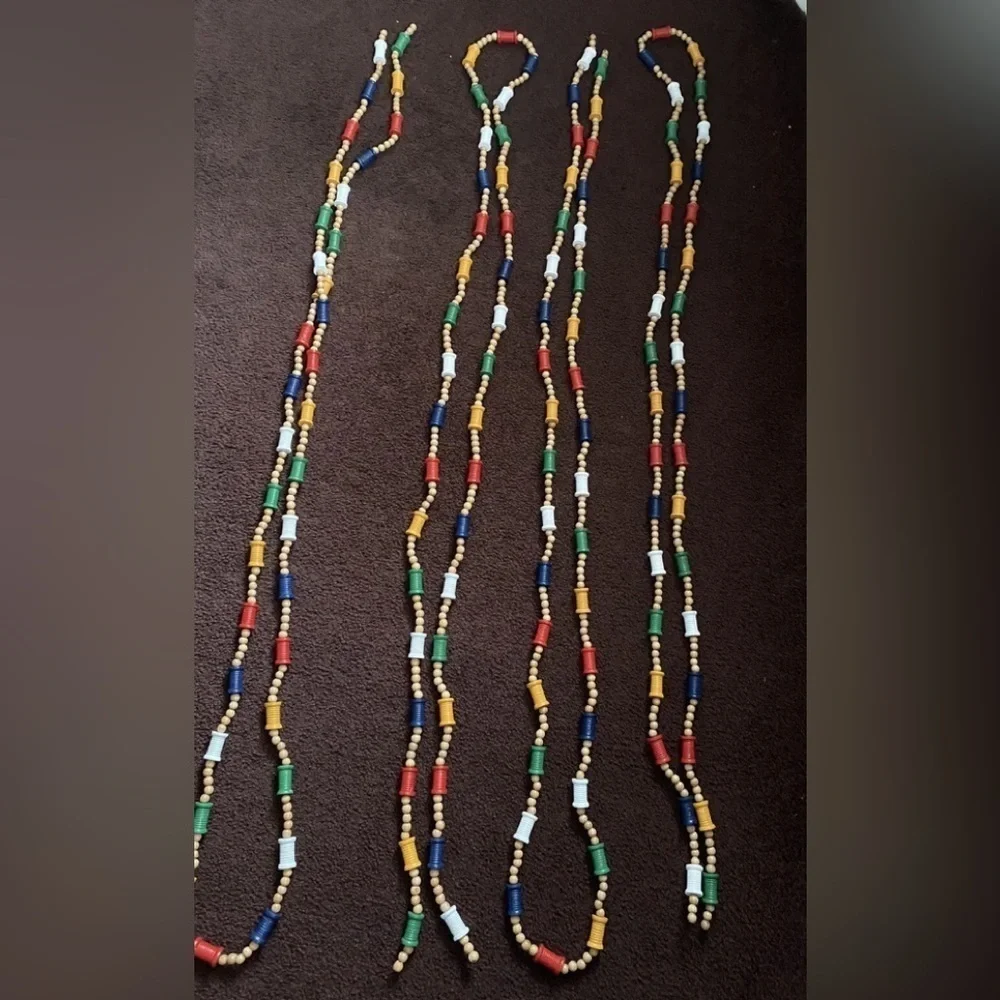 Strand wooden Spool & beads christmas tree garland 8 feet 5” Long Lot of 4.